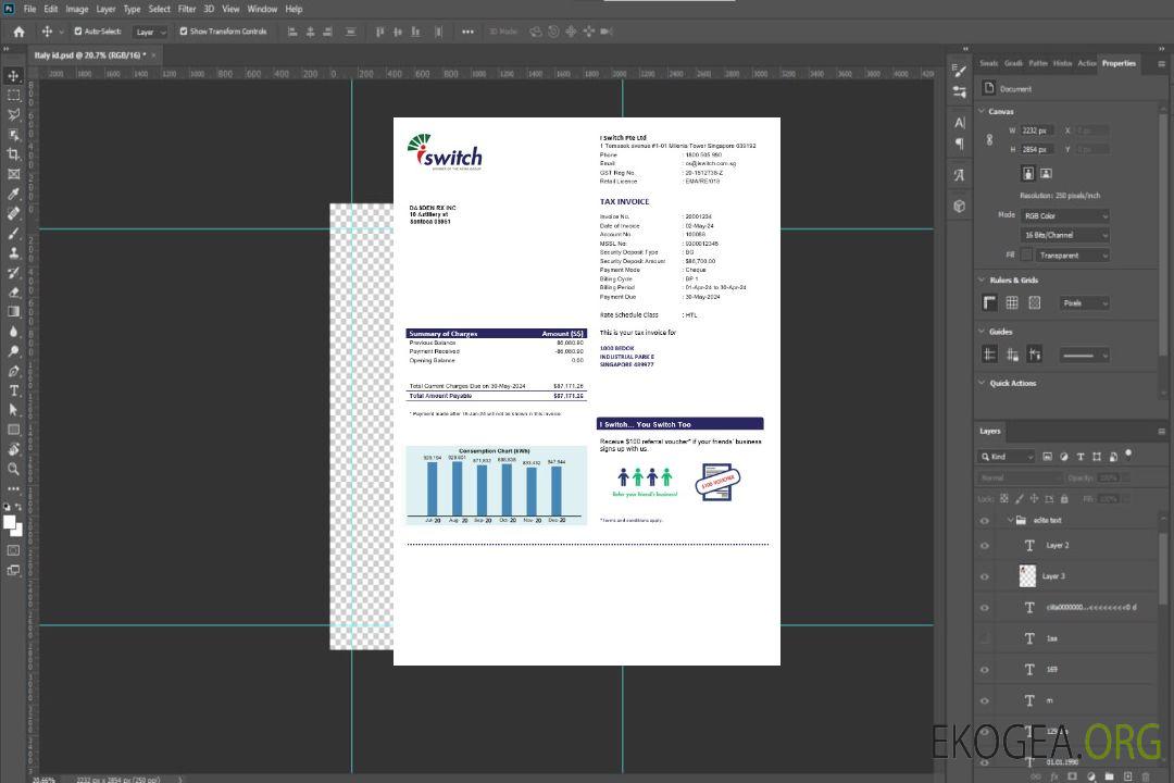 Modèle de facture de services publics d'électricité de Singapour I Switch aux formats Word et PDF template